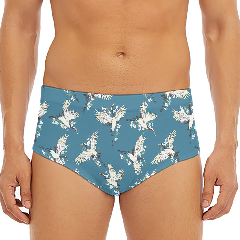 Flying Crane Bird Pattern Print Men's Triangle Swim Briefs