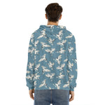 Flying Crane Bird Pattern Print Men's Velvet Pullover Hoodie