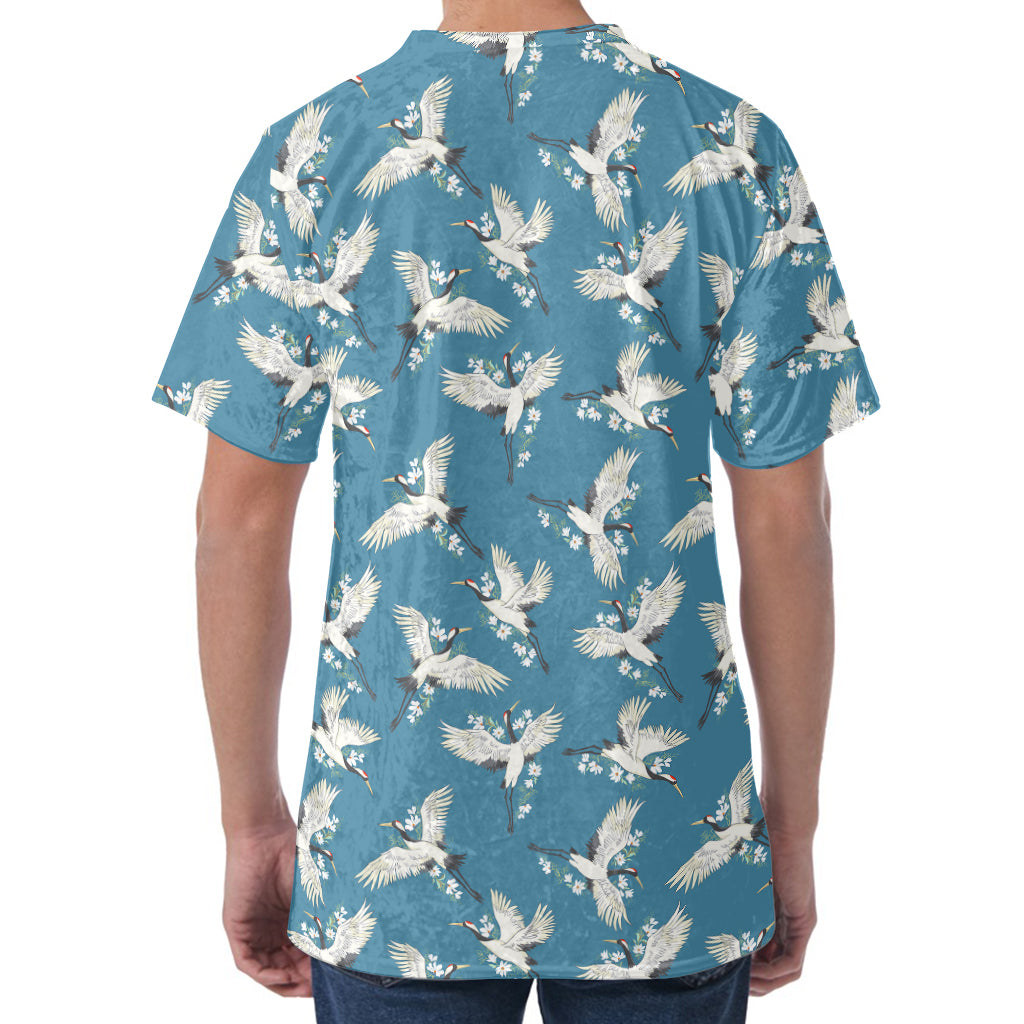 Flying Crane Bird Pattern Print Men's Velvet T-Shirt