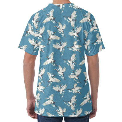 Flying Crane Bird Pattern Print Men's Velvet T-Shirt