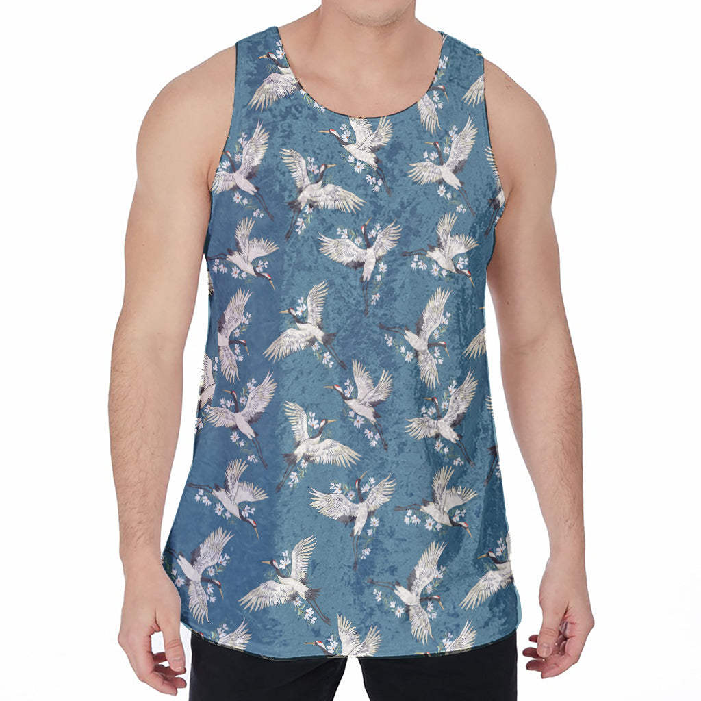 Flying Crane Bird Pattern Print Men's Velvet Tank Top