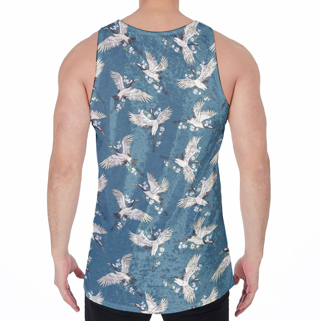 Flying Crane Bird Pattern Print Men's Velvet Tank Top