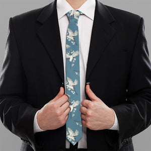 Flying Crane Bird Pattern Print Necktie