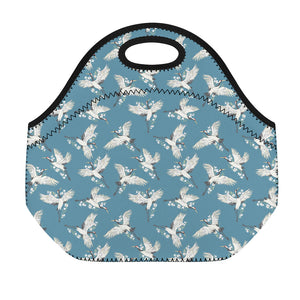 Flying Crane Bird Pattern Print Neoprene Lunch Bag