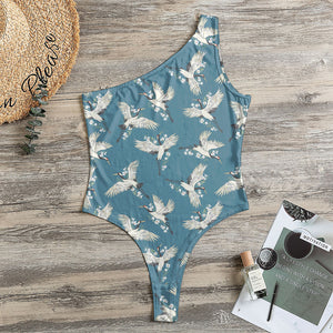 Flying Crane Bird Pattern Print One Shoulder Bodysuit