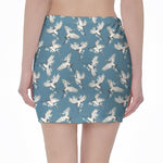 Flying Crane Bird Pattern Print Pencil Mini Skirt