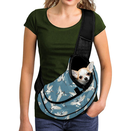 Flying Crane Bird Pattern Print Pet Sling Carrier
