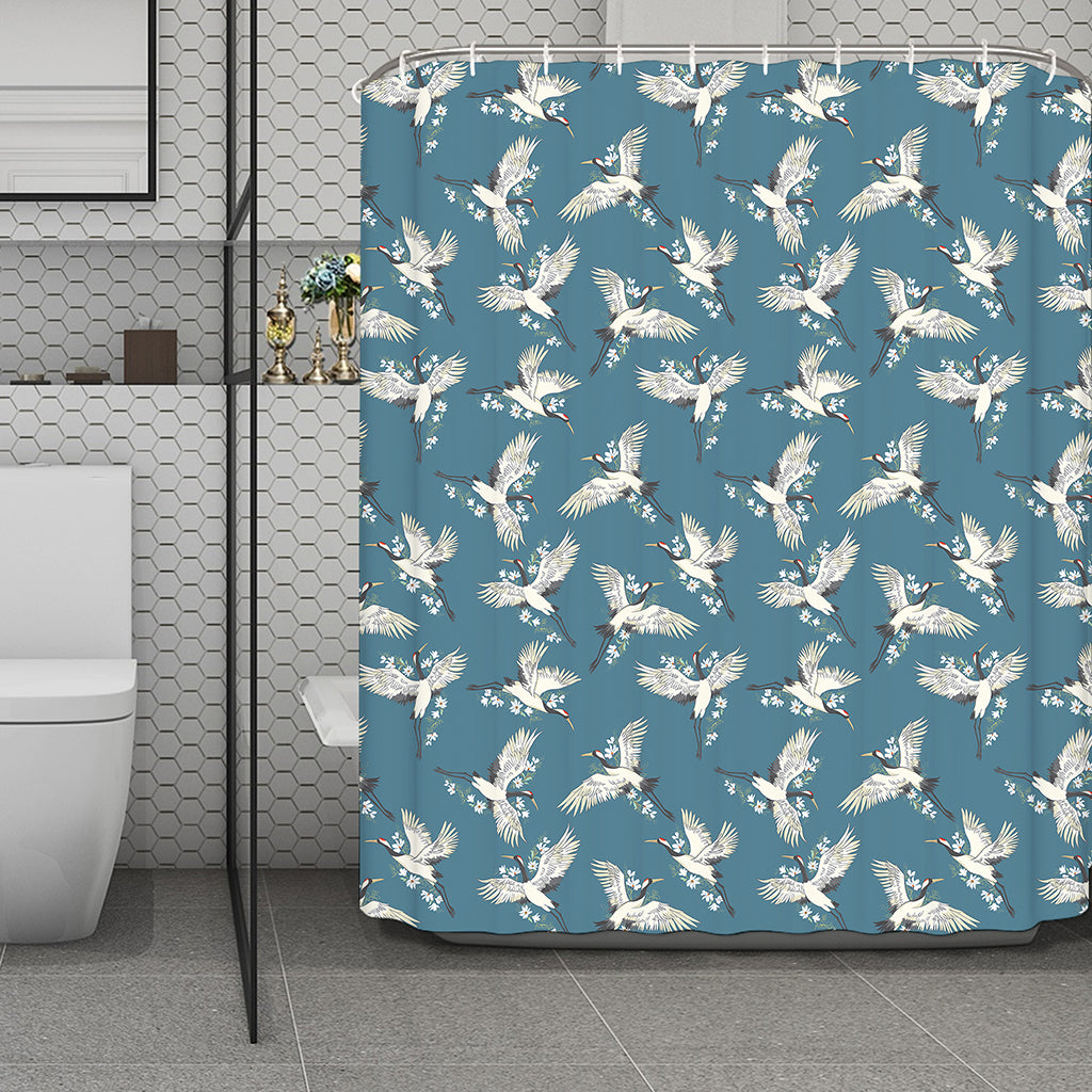 Flying Crane Bird Pattern Print Polyester Shower Curtain