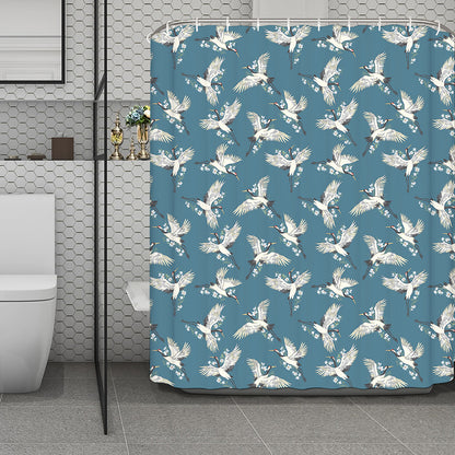 Flying Crane Bird Pattern Print Polyester Shower Curtain