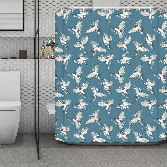 Flying Crane Bird Pattern Print Polyester Shower Curtain