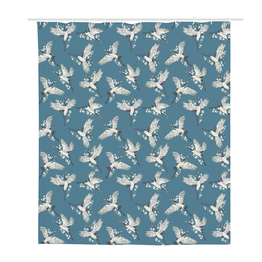 Flying Crane Bird Pattern Print Polyester Shower Curtain