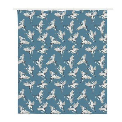 Flying Crane Bird Pattern Print Polyester Shower Curtain