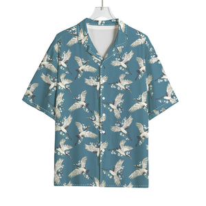 Flying Crane Bird Pattern Print Rayon Hawaiian Shirt