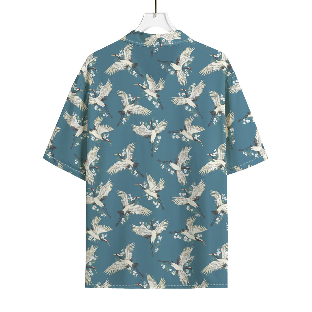 Flying Crane Bird Pattern Print Rayon Hawaiian Shirt