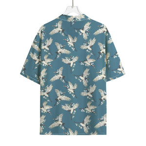 Flying Crane Bird Pattern Print Rayon Hawaiian Shirt