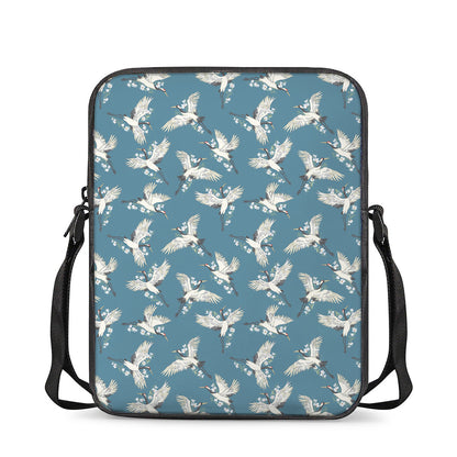 Flying Crane Bird Pattern Print Rectangular Crossbody Bag