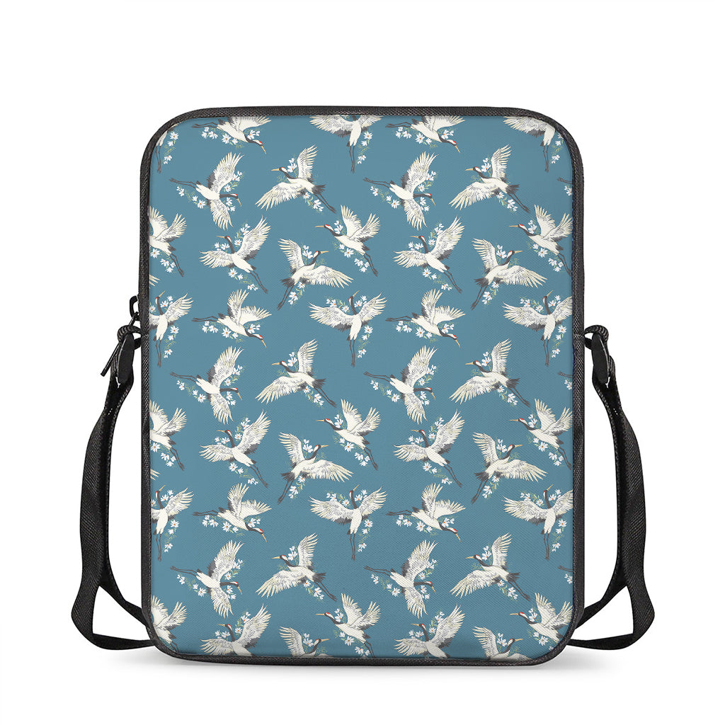 Flying Crane Bird Pattern Print Rectangular Crossbody Bag