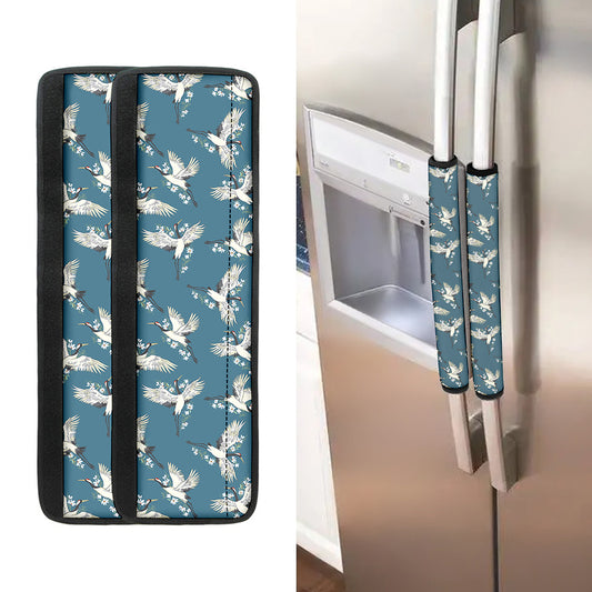 Flying Crane Bird Pattern Print Refrigerator Handle Covers