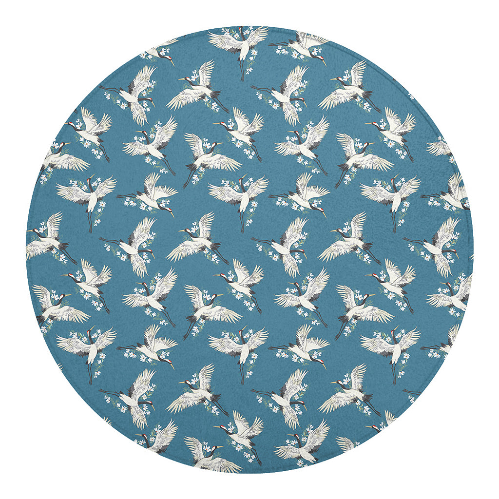 Flying Crane Bird Pattern Print Round Blanket