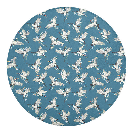 Flying Crane Bird Pattern Print Round Blanket