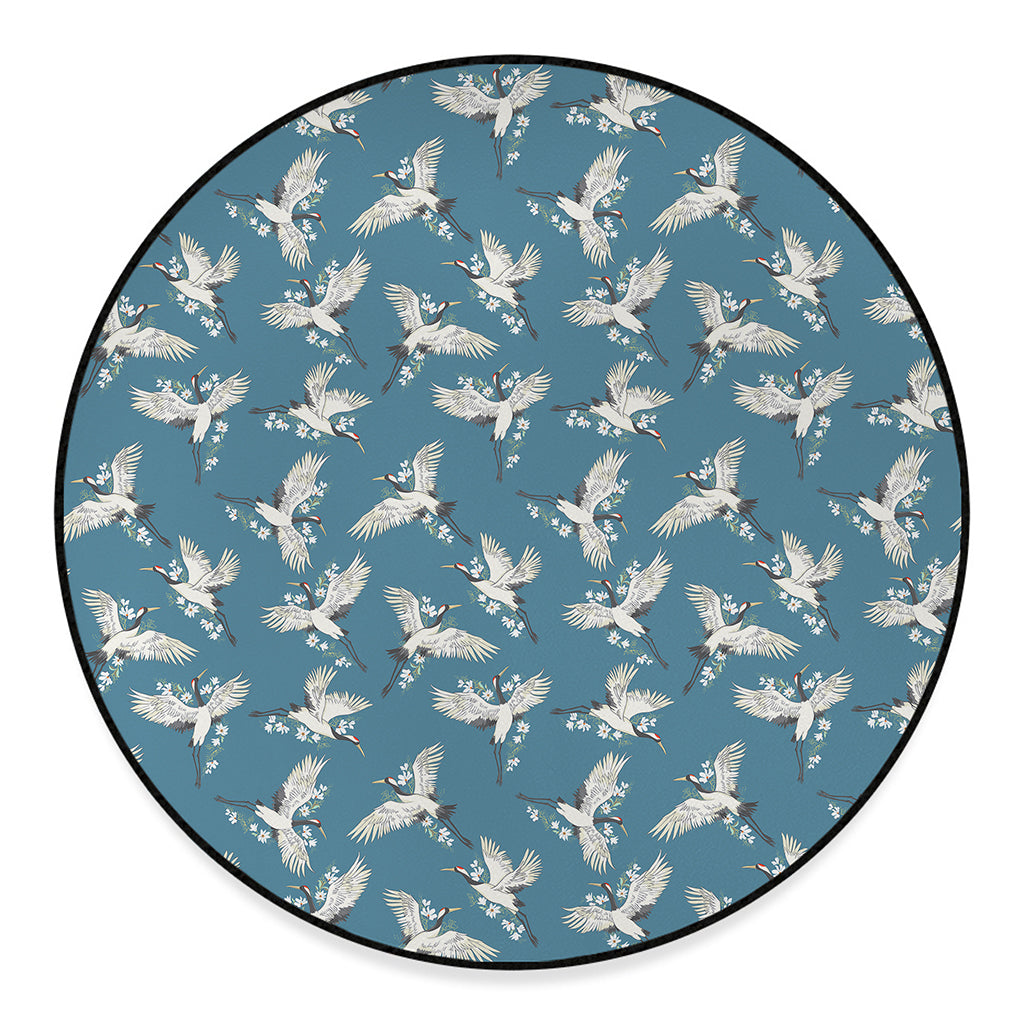 Flying Crane Bird Pattern Print Round Floor Mat
