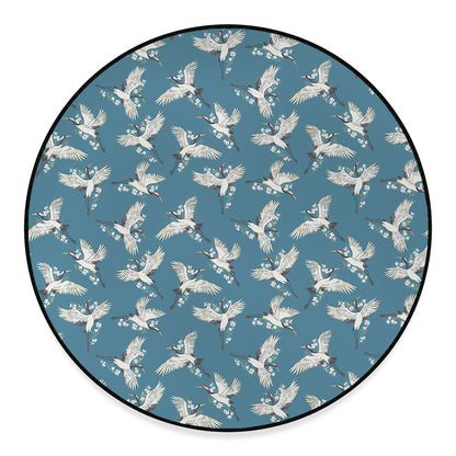 Flying Crane Bird Pattern Print Round Floor Mat