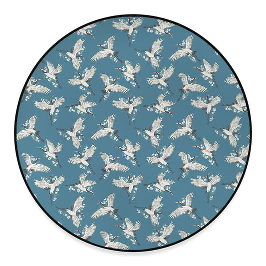 Flying Crane Bird Pattern Print Round Floor Mat