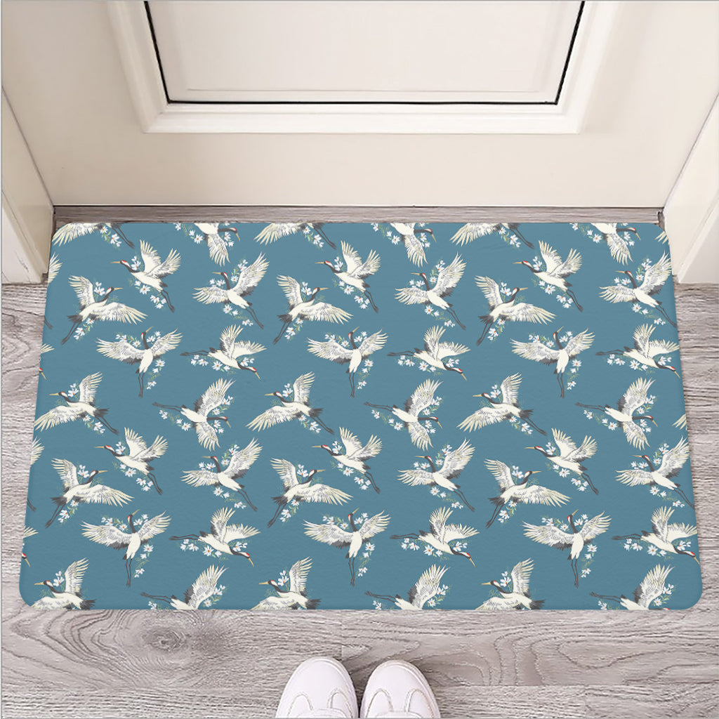 Flying Crane Bird Pattern Print Rubber Doormat