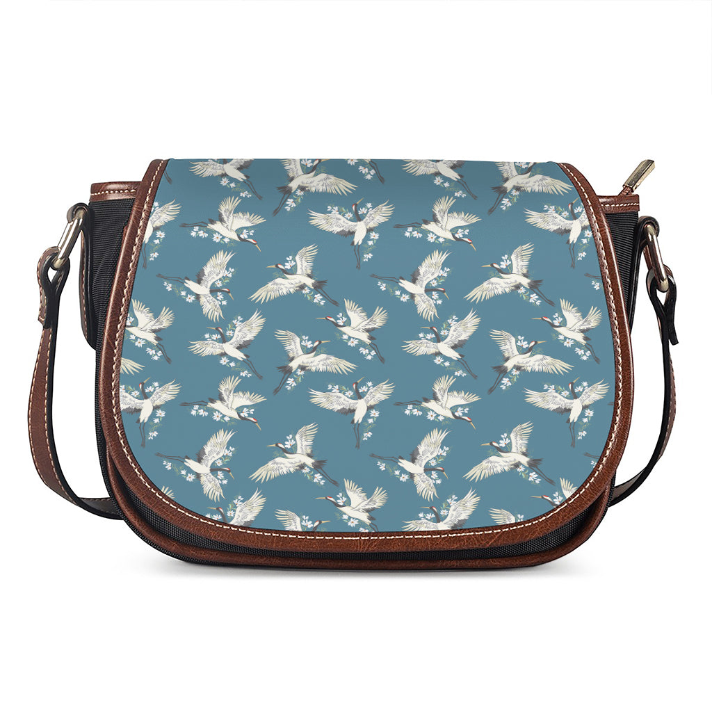 Flying Crane Bird Pattern Print Saddle Bag