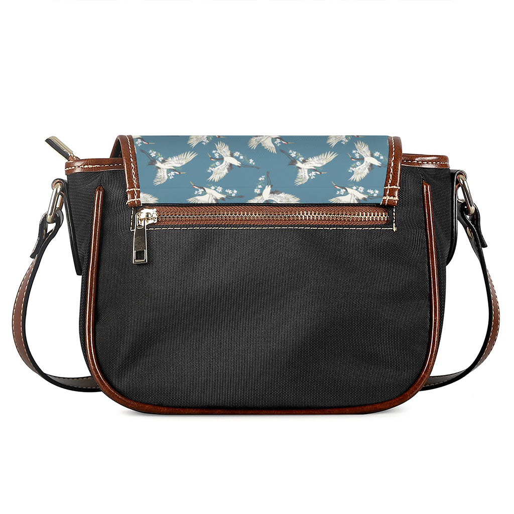 Flying Crane Bird Pattern Print Saddle Bag