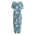 Flying Crane Bird Pattern Print Short Sleeve Long Nightdress