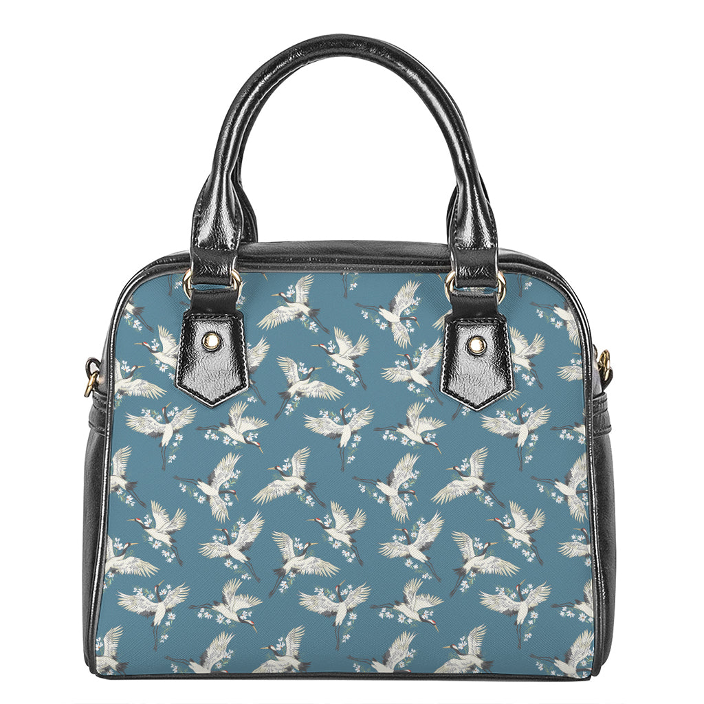 Flying Crane Bird Pattern Print Shoulder Handbag