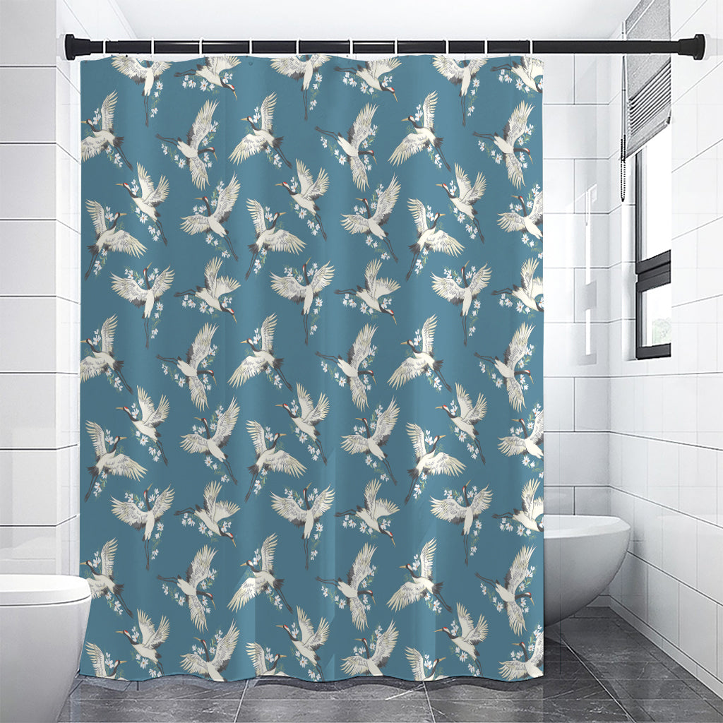 Flying Crane Bird Pattern Print Shower Curtain