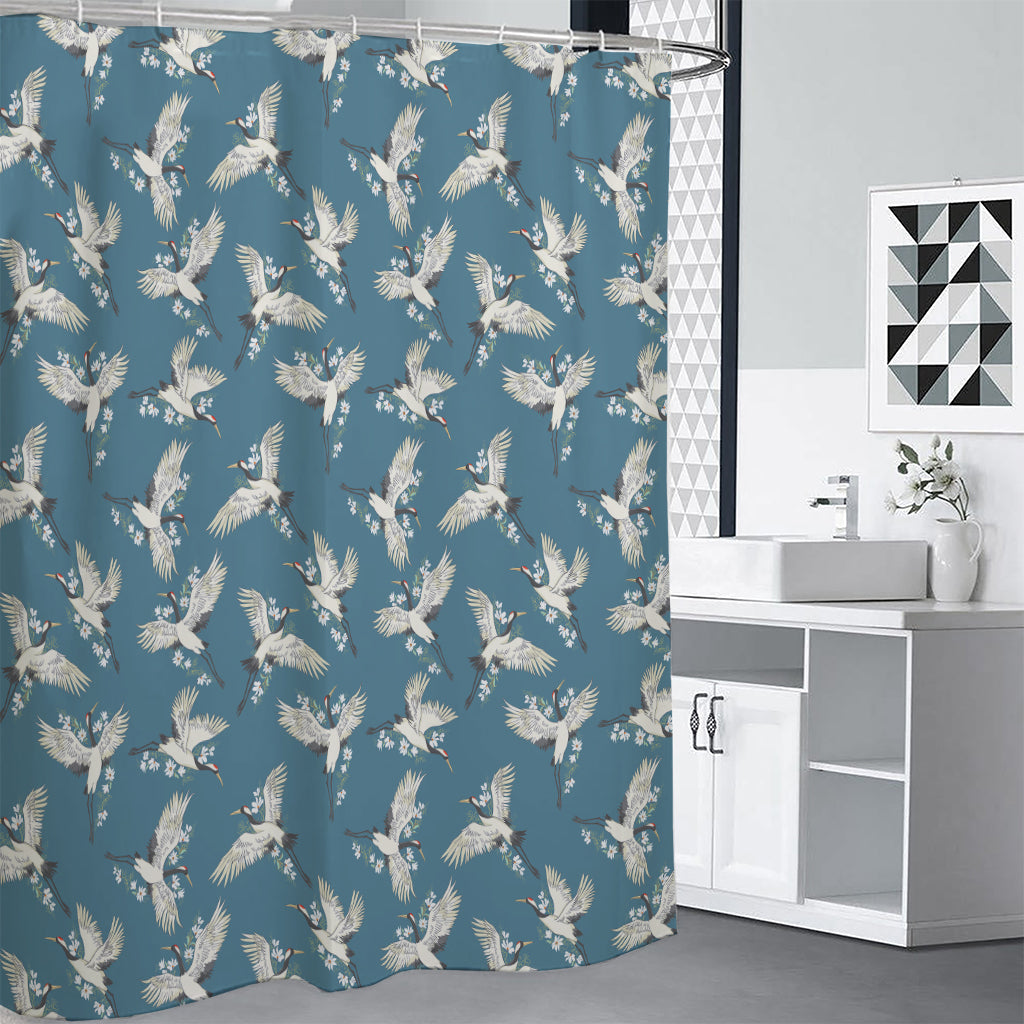 Flying Crane Bird Pattern Print Shower Curtain