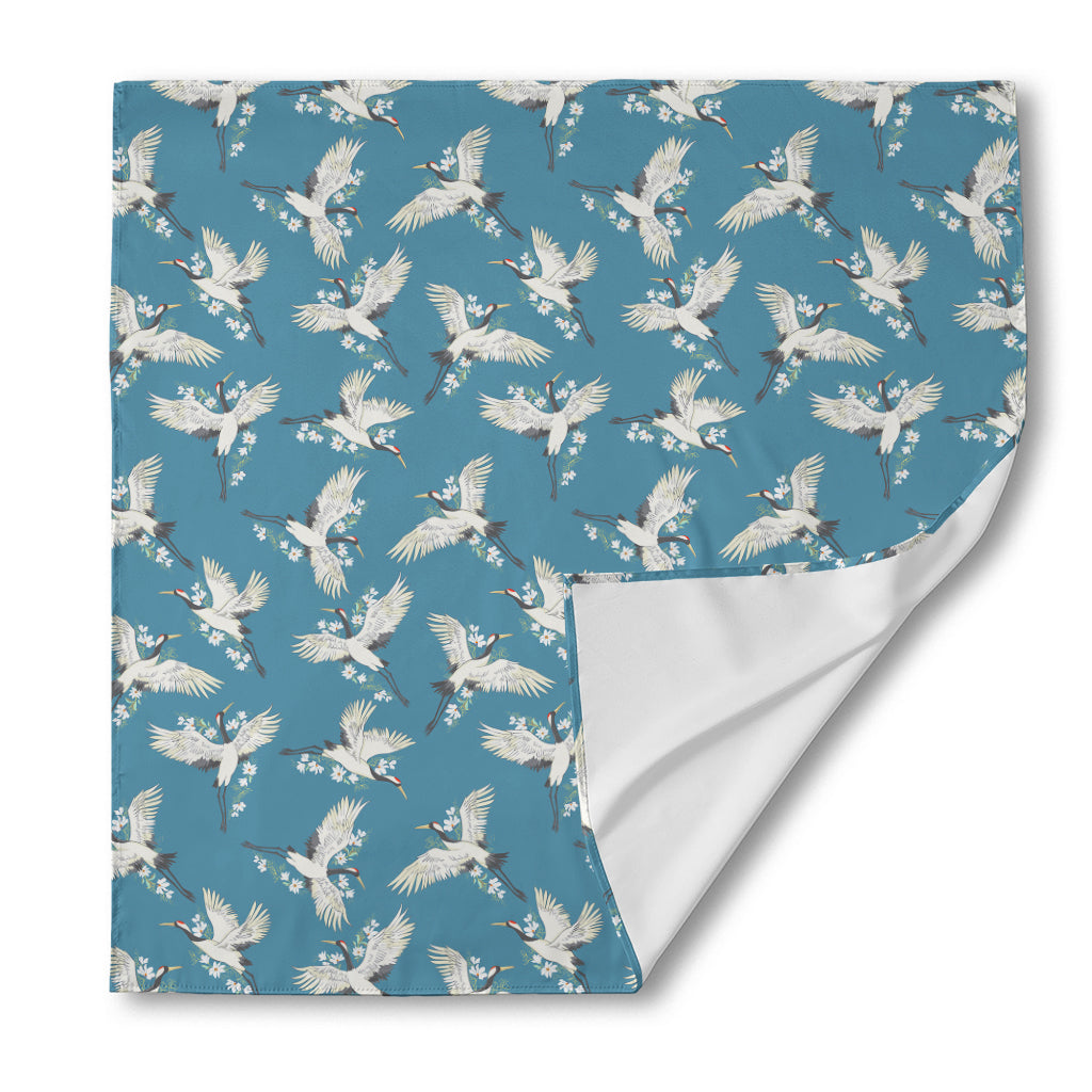 Flying Crane Bird Pattern Print Silk Bandana