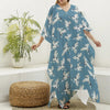 Flying Crane Bird Pattern Print Silk V-Neck Kaftan Dress