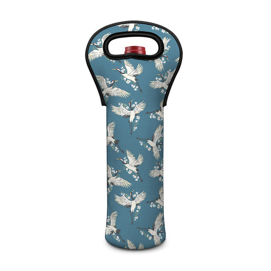 Flying Crane Bird Pattern Print Single Neoprene Wine Tote