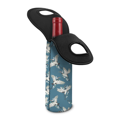 Flying Crane Bird Pattern Print Single Neoprene Wine Tote