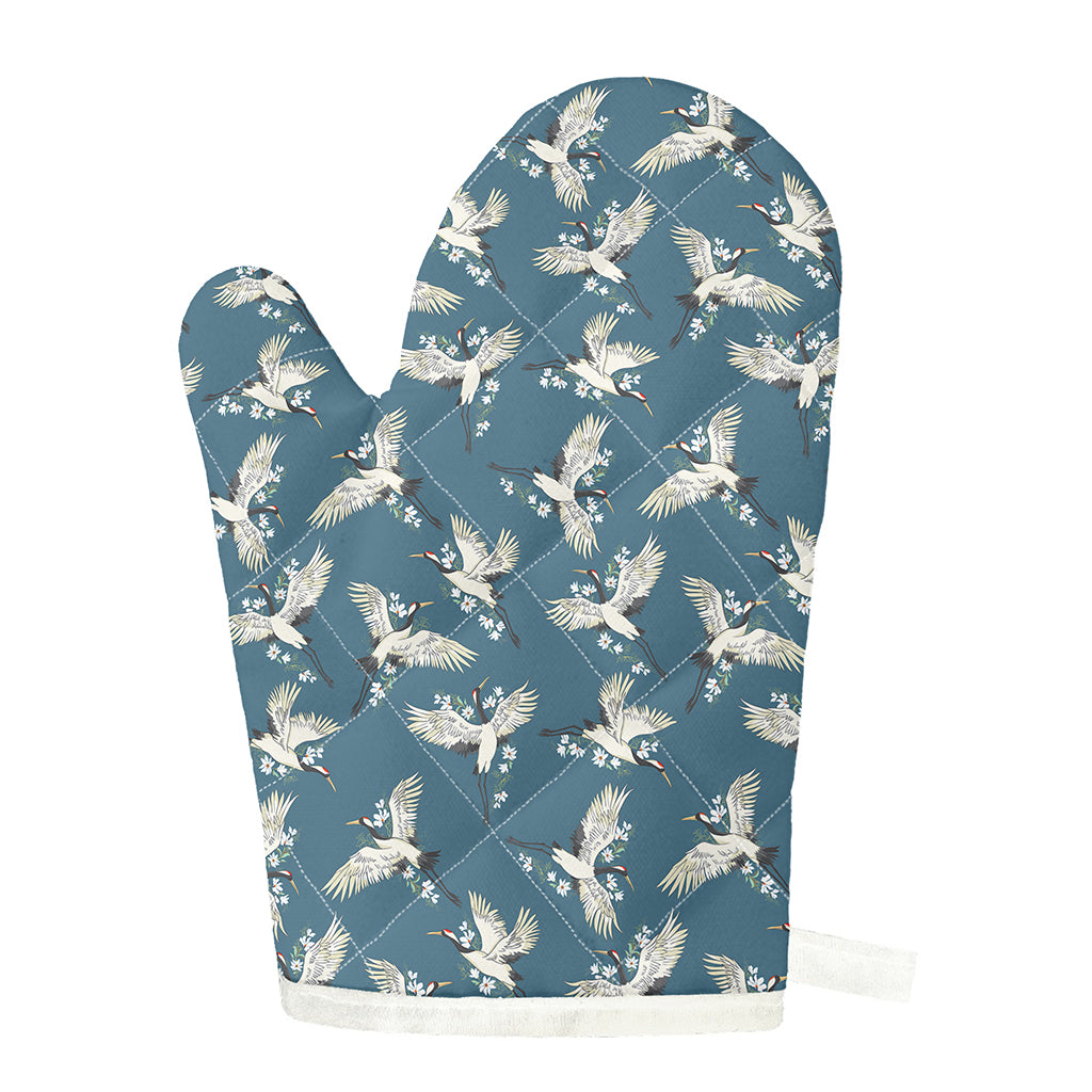 Flying Crane Bird Pattern Print Single Oven Mitt