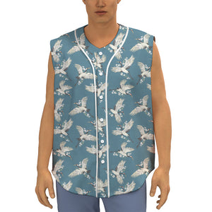 Flying Crane Bird Pattern Print Sleeveless Baseball Jersey