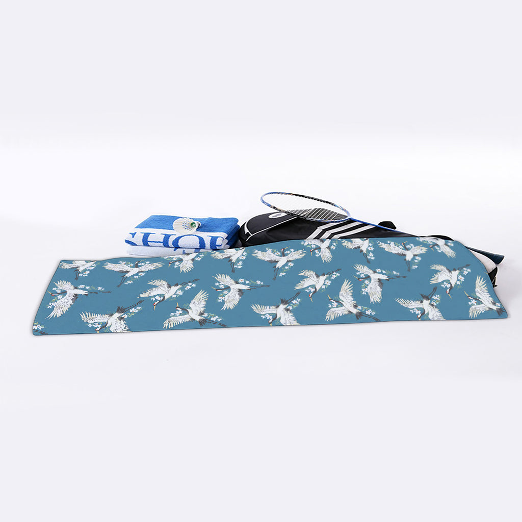 Flying Crane Bird Pattern Print Sports Towel