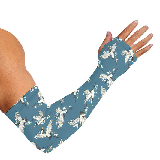 Flying Crane Bird Pattern Print Sun Protection Arm Sleeves