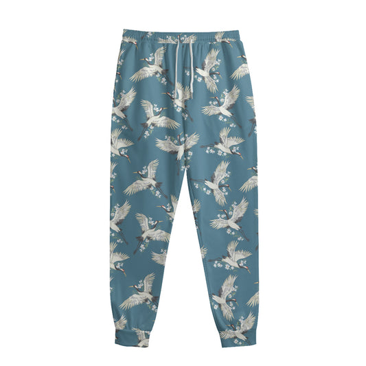Flying Crane Bird Pattern Print Sweatpants