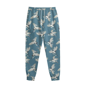 Flying Crane Bird Pattern Print Sweatpants