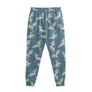 Flying Crane Bird Pattern Print Sweatpants