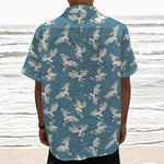 Flying Crane Bird Pattern Print Textured Short Sleeve Shirt