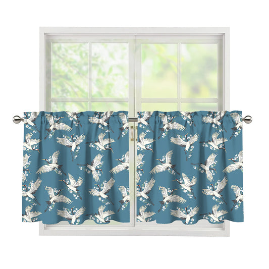 Flying Crane Bird Pattern Print Tier Curtains