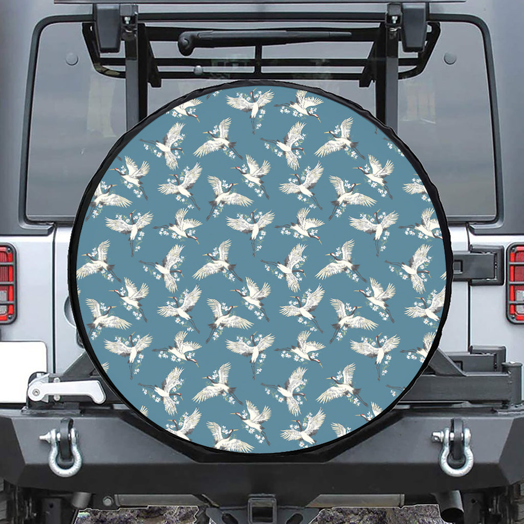 Flying Crane Bird Pattern Print Tire Cover