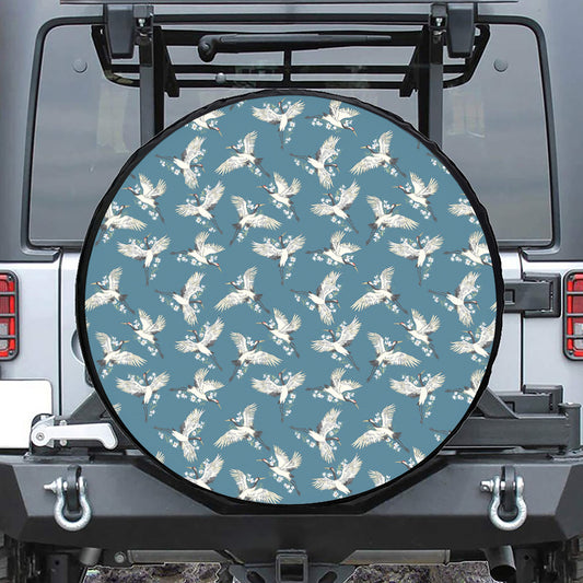 Flying Crane Bird Pattern Print Tire Cover
