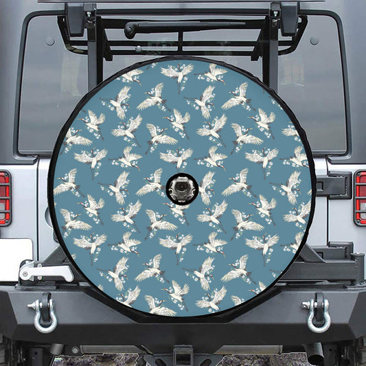 Flying Crane Bird Pattern Print Tire Cover With Camera Hole